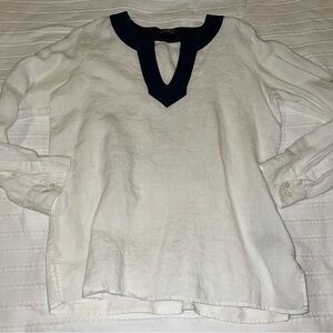 Lauren Ralph Lauren Cream and Navy Blouse